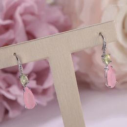 Dangle Earrings Natural Rose Quartz Gemstone Drop For Women S925 Stelring Silver Fine Jewellery Water Pink Vintage Eardrop CCEI032