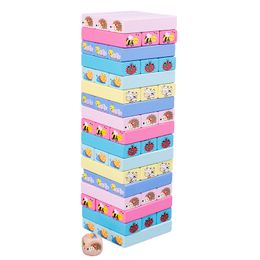 Wooden Toppling Tumbling Tower Cognitive Building Wooden Tower Stacking Blocks Board Games with Dice for Kids