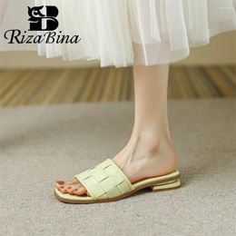 Sandals RIZABINA Real Leather Fashion Slippers For Women Weave Design Flats Shoes Female Comfort Low Heel Party Ladies 2024 Trend