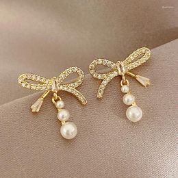 Stud Earrings S925 Silver Needle Light Luxury Retro Pearl Female Personalized Bow Tie Earstuds Design Sensory Jewelry Earings