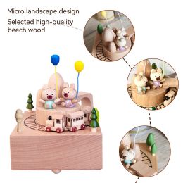 Wind Up Wooden Music Box Retro Classical Rotating Musical Box Valentines Day Vintage Castle Craft Home Decor Birthday Party Gift