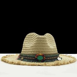 Wide Brim Hats Bucket Hats Panama Hats Womens Summer Raffia Sun Hat Male Female Khaki Straw Emerald Decorate 2020 New Fashion Men Jazz Hat Y240409