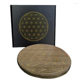 Candle Holders Wooden Flower Of Life Chakra Crystal Powe Grid Energy Boosting Board Holder Home Decoration Disk Oak Astrolabe Props