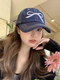 Ball Caps College Style Bow Embroidery Baseball Cap Women 2024 Spring Summer Wide-brimmed Soft-top