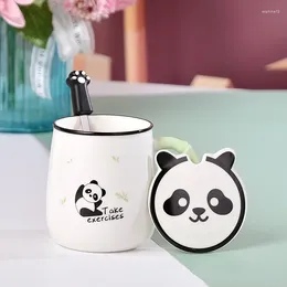 Mugs Ceramic Mug Panda Coffee Cup With Lid And Spoon Tableware Tea Kitchen Utensils Sets Gifts Gift Box Cute Look