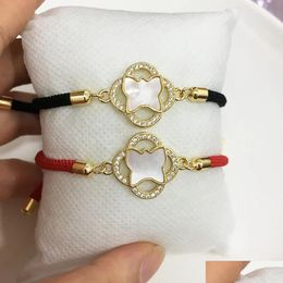 Charm Bracelets 1Pcs Shell Rope Cross Women Men Woven Handmade Bangles Braided Adjustable Size Lucky Red Black Jewelry Gift Drop Deliv Dhczm