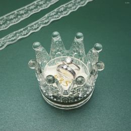 Decorative Plates Personalised Wedding Ring Box Crown Glass Holder For Party Custom Proposal Engagement Gift