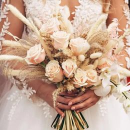 Decorative Flowers Natural Pampas Grass Artificial Rustic Vintage Wedding Bouquet For Bridesmaid Boho Table Decorations Bouquets