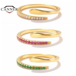 CANNER Punk Trend 925 Sterling Silver Snake Opening Rings For Women Men Color Cubic Zirconia Adjustable Ring Gifts Free Shipping