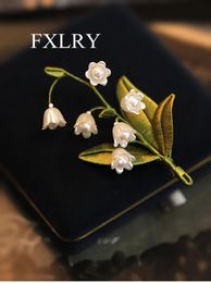 FXLRY Original Handmade Pearl Elegant Lily Of The Valley Flowers Brooch Sweater Pin For Women Jewellery 240401