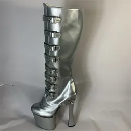 Dance Shoes LAIJIANJINXIA 18CM/7inches PU Upper Sexy Exotic High Heel Platform Party Women Knee Boots Pole B081