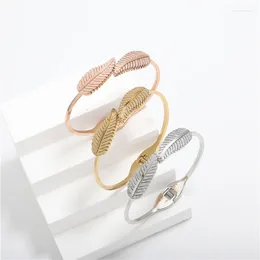 Bangle Fashion Stainless Steel Leaf Shaped Open Bangles For Women Trendy Leaves Cuff Bracelets Girls Party Birthday Gift