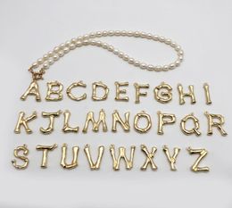 European and American -border freshwater pearl 26 English alphabet stainless steel buckle gold pendant necklace beaded pearl jewelry6964556