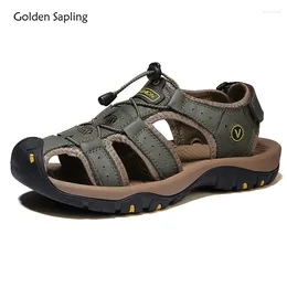 Sandals Golden Sapling Men Fashion Leather Outdoor Shoes Breathable Summer Shoe Leisure Men's Sandal Mountain Footwear