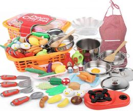 Kitchen Toys 42Pcsset Miniature Mini Plastic Food Girl Kids Cutting Vegetables Fruits Cooking House Set Toy For Children Gift 2112132548