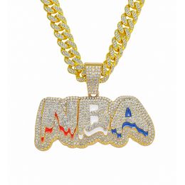 Hip Hop New Full Diamond Letter Pendant Necklace Fashion Alloy Set Diamond Cuban Chain Item Jewellery