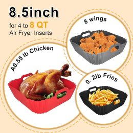 Air Fryer Silicone Basket Reusable Foldable Air Fryer Mould Liner Tray Fried Pizza Chicken Basket Oven Microwave Accessories