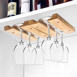 Wooden Wine Glass Holder Rack 11 Inch Wooden Hanging Wine Glass Holder Mounted Under-Cabinet Stemware Storage Rack with 8