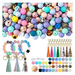 Charm Bracelets Silicone Beads 15Mm Bulk Keychain Making Kit For Keychains DIY Necklace Bracelet Jewellery