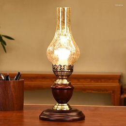 Candle Holders Retro American Style Solid Wood/Metal/Glass Decorative Kerosene Lamp Desk Suitable Study Work Reading Bedroom Bedside