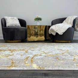 Carpets Penina Luxury Area Rug In Beige And Grey With Gold Circles Abstract Design