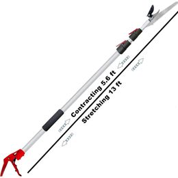 Extendable Tree Pruner Cut and Hold Pruning Trimmer with Long Reach Pole Saw, Telescoping Fruit Picker, and Bypass Lopper for Branches - 5.6-13 Foot