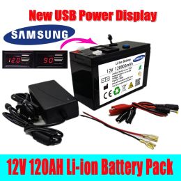 Chargers New 12v 120000mah Portable and Rechargeable 18650 Battery Builtin 5v 2.1a Usb Power Display Charging Port with + 12.6v Charger