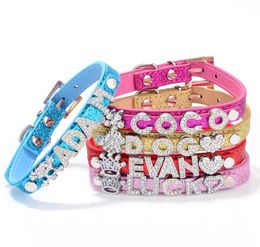 20PCSlot 5Colors PU Leather Sparkly Pet Cat Dog Collar With Slide Bar Fit for 10mm diy slide letter slide charm2502127