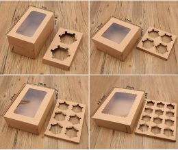 5pcs windowed cupcake boxes White Brown kraft paper box Gift Packaging For Wedding Festival Party 6 Cup Cake Holders Customised