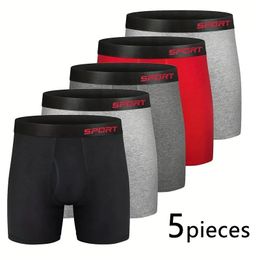 5 Pieces Men Sports Boxers Underwear Underpants Letters Wide Band Multicolor M L XL Breathable Ventilate Fashion Fitness 240320