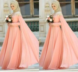 Muslim Evening Dresses Chiffon Jewel Neck Lace Appliqued Floor Length Conservative Prom Dress Custom Long Sleeve Formal Occasion G8055263