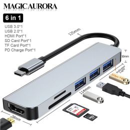 Stations 6 in 1 Docking Station USB C HUB BYL2010 Type C PD 100W Laptop Adapter Support 4K USBC to DHTV TF/SD for Huawei macbook Ipad