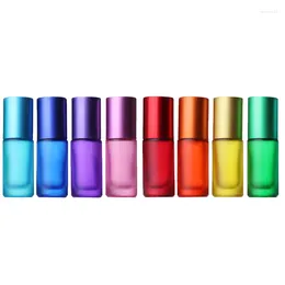 Storage Bottles 10pcs 5ml Perfume Bottle Portable Frosted Colourful Roll On Essential Oil Glass Jar Travel Deodorant Roller Ball Vial