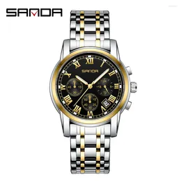 Wristwatches SANDA 7003 Fashion Light Business Waterproof Quartz Wristwatch For Men Simple Round Dial Date Design Noctilucent Men's Watch