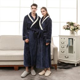 Winter New Sleepwear Warm Flannel Robe Long Home Clothes Women's Bathrobe Thicken Fleece Bath Gown Men Shower Robes Peignoirs