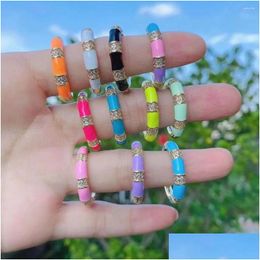 Cluster Rings 10Pcs 2024 Product Colour Enamel Drip Oil With Zircon Colorf Female Adjustable Ring Fashion Creative Geometric Drop Deliv Otax1