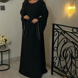 Ethnic Clothing Black Abayas For Women Muslim Diamonds Belted Maxi Dress Dubai Kaftan Turkey Robe Saudi Arabic Caftan Marocain Jalabiya