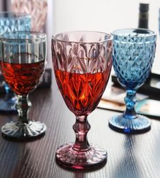 Wine Glasses 240ml 300ml 4colors European style embossed stained glass wine lamp thick goblets2433310