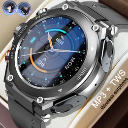 Ny 2-i-1 trådlösa hörlurar Män smarta klocka TPU High-End Sports Wind Smart Watch, Full Round Full Touch + Mechanical Key Operation, 380mAh stort batteri