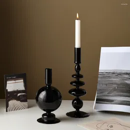 Candle Holders Black Retro Glass Creative Home Decor Dinner Candlelight Decoration Living Room Dining Matching Stick