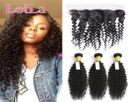 Peruvian Virgin Human Hair Extensions 3 Bundles With 13 X 4 Lace Frontal Hair Weaves Frontal Deep Wave Curly Hair Bundles With Fro5462924