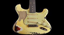 Heavy Relic White Over Sunburst Strat Electric Guitar JOHNCRUZ MASTERBUILT 1961 PINUP Alder Body Rosewood Fingerboard9541129