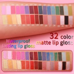 32 Colour Lipstick Matte Lasting Lip Gloss Moisturising Non-stick Cup Halloween Party Purple Blue Black Highly Pigments Lip Glaze