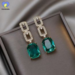 Dangle Earrings Square Green Crystal Bling Classic Chic Ear Stud For Women Female Exquisite Niche Fashion Banquet Jewerly Gift