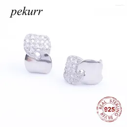 Stud Earrings Pekurr Square Earring 925 Sterling Silver Double Geometric Cross-linking For Women Accesories CZ Jewelry