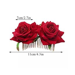 Artificial Rose Flower Hair Clip Wedding Bridal Headpiece Bohemian Fork Comb Hairpin Double Floral Hair Comb Hair Accessories