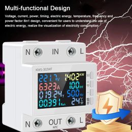 Tuya 8 in1 Power Meter Color Screen 2P AC Energy Meter APP Control 170-270V/63A Voltage and Current Meter Standard Rail Mounting