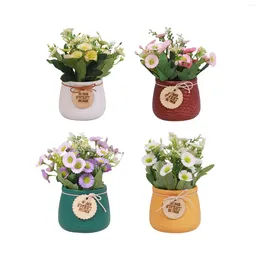 Decorative Flowers Simulated Potted Ornament Daisy Shape Mini Flowerpot Artificial Flower Decor For Living Room Office Party Home Wedding