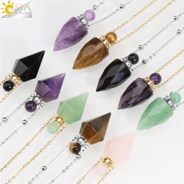 Healing Perfume Bottle Crystal Necklace Natural Stone Amethysts Quartz Essential Oil Diffuser Pendant for Men Women Jewelry H319