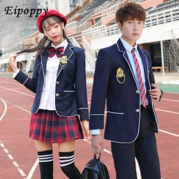 British Style College School Uniform Suit Red Long-Sleeved Suit Pleated Skirt High School Student Class Uniform